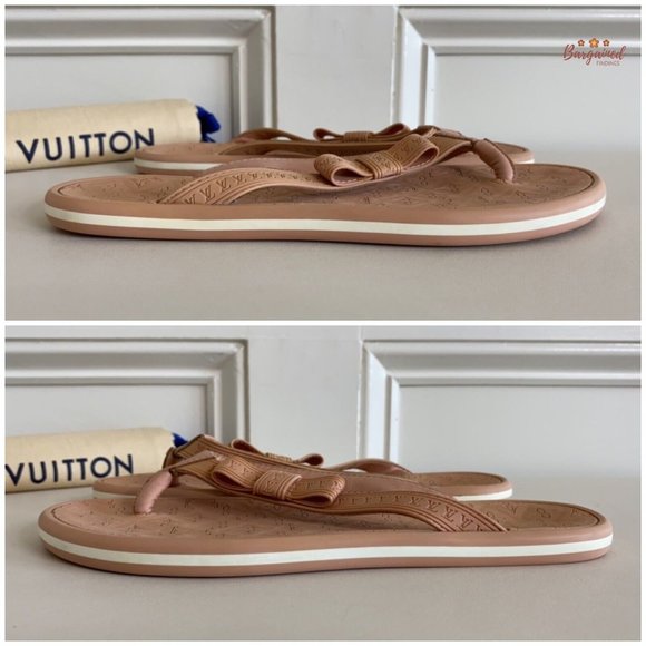 Authentic Louis Vuitton Pink Monogram Embossed Rubber Flip Flop Sandals 36.5/6.5 - Picture 9 of 13